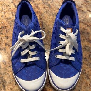 Coach Blue Signature Canvas Lace-Up Sneakers White Toe Cap Women’s Size 10